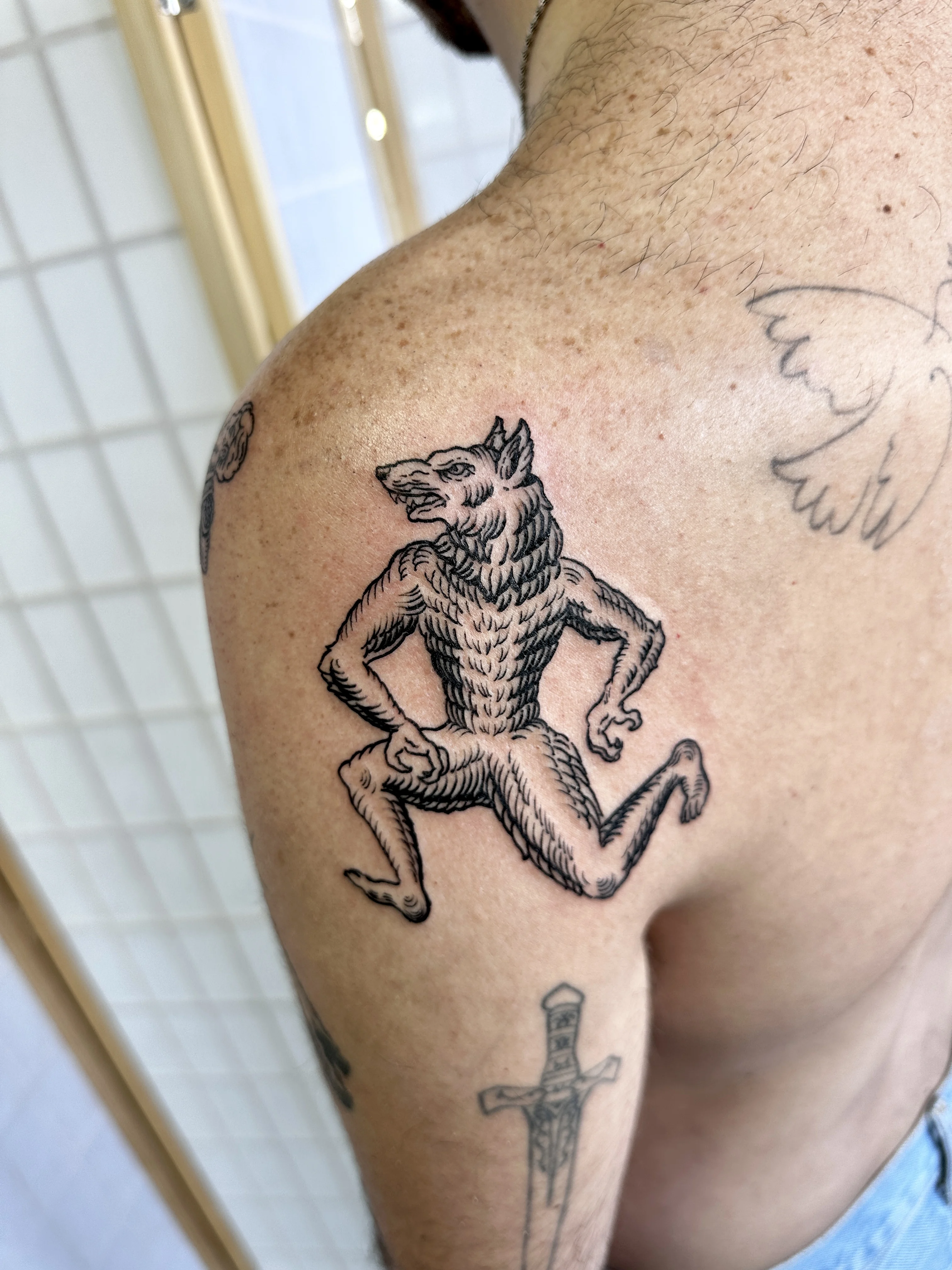 Woodcut tattoo by Mateo Pardo